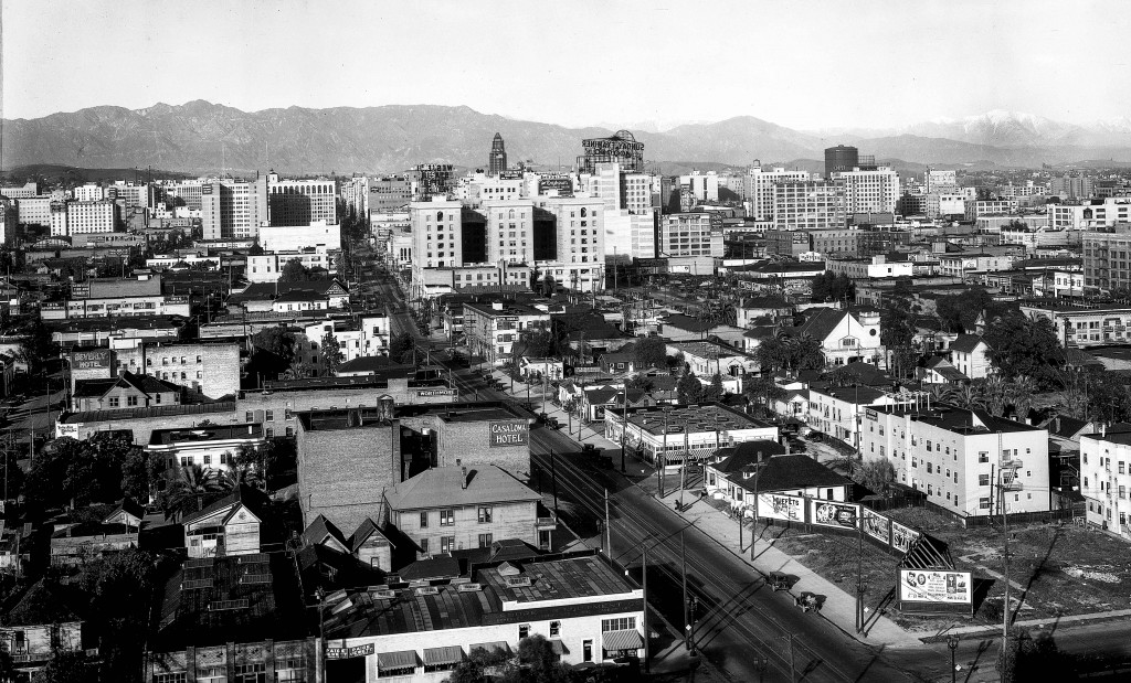 Los Angeles skyline, showing City Hall. March 10, 1927. Photograph by J.W. Bledsoe.