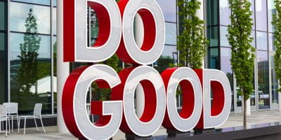Sign reading "Do Good" in front of Do Good Center.