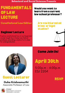 This is a flier for the fundamentals of law lecture event.