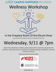 wellness workshop 9/11, 7-8pm, Ellicott Diner